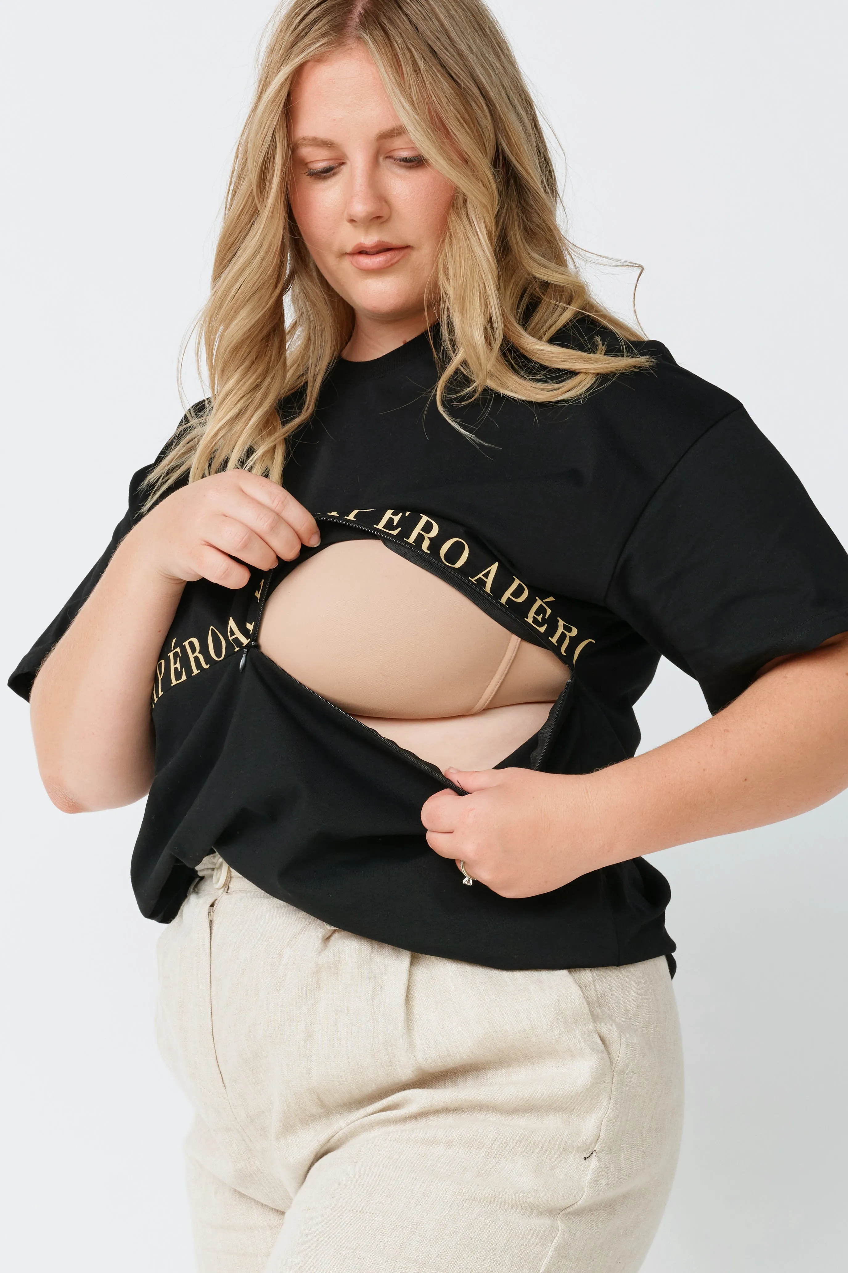 Studio Printed Longline Tee - Black / Beige