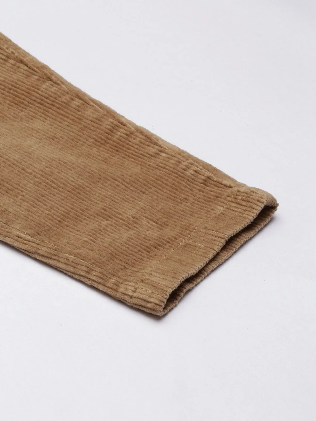 Women Khaki Slim Fit High-Rise Pleated Peg Trousers