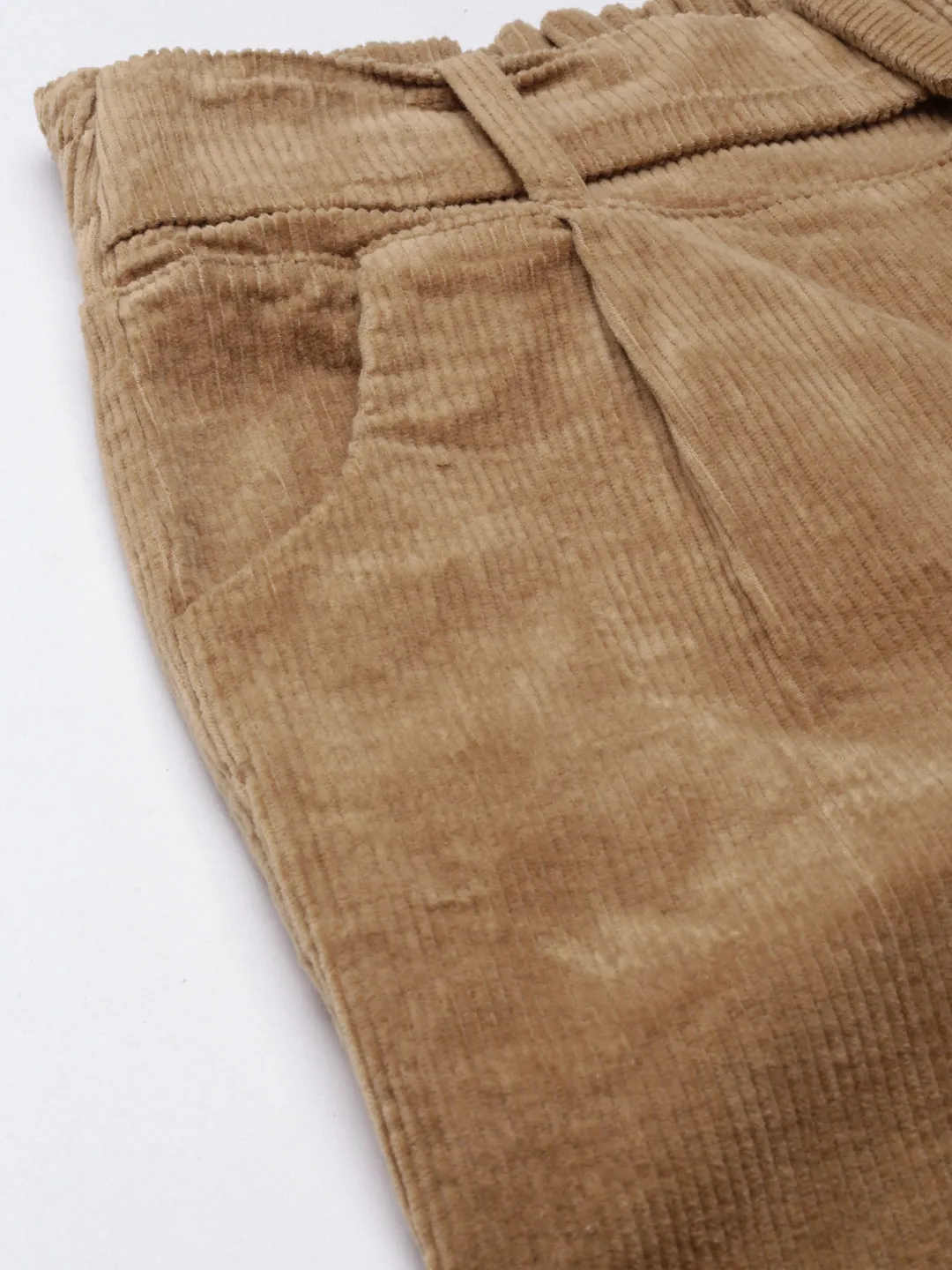 Women Khaki Slim Fit High-Rise Pleated Peg Trousers