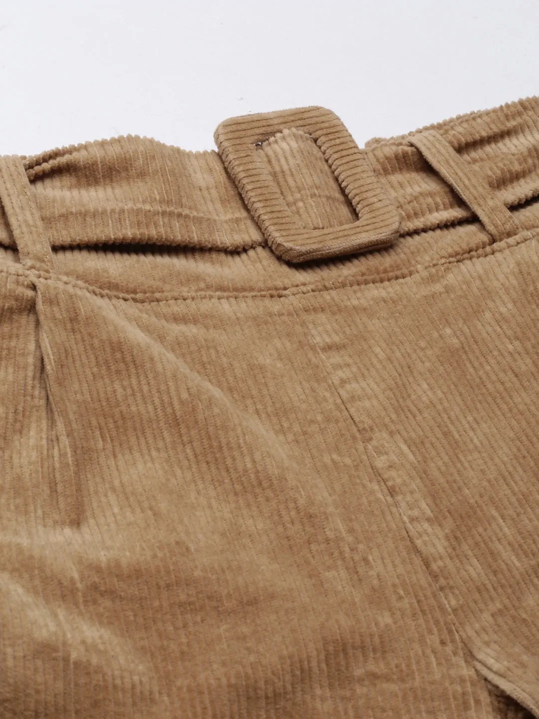 Women Khaki Slim Fit High-Rise Pleated Peg Trousers